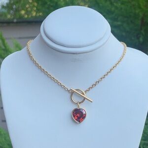 Gold Ruby Red Heart OT Clasp Pendant Necklace ⭐️ NEW (Water & Tarnish Resistant)